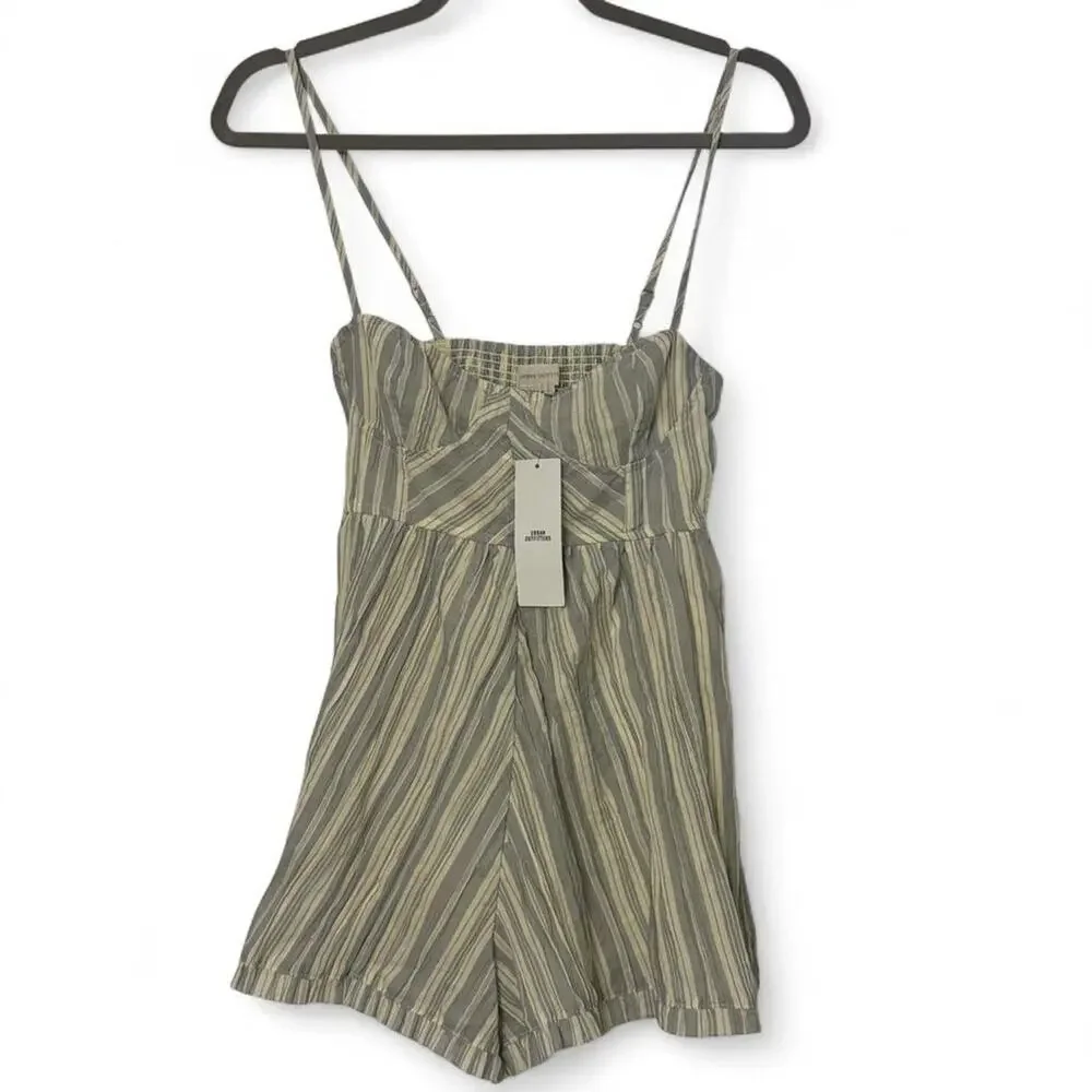 Urban Outfitters NWT Striped Romper In Shade Carbon Super Casual Cute Size XS - Picture 1 of 7